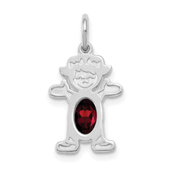 14K White Gold Girl 6x4 Oval Genuine Garnet-January