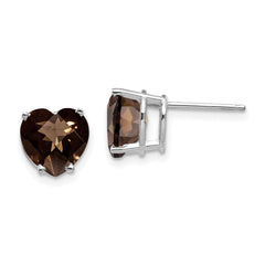 14kw 8mm Heart Checker-Cut Smoky Quartz Earring