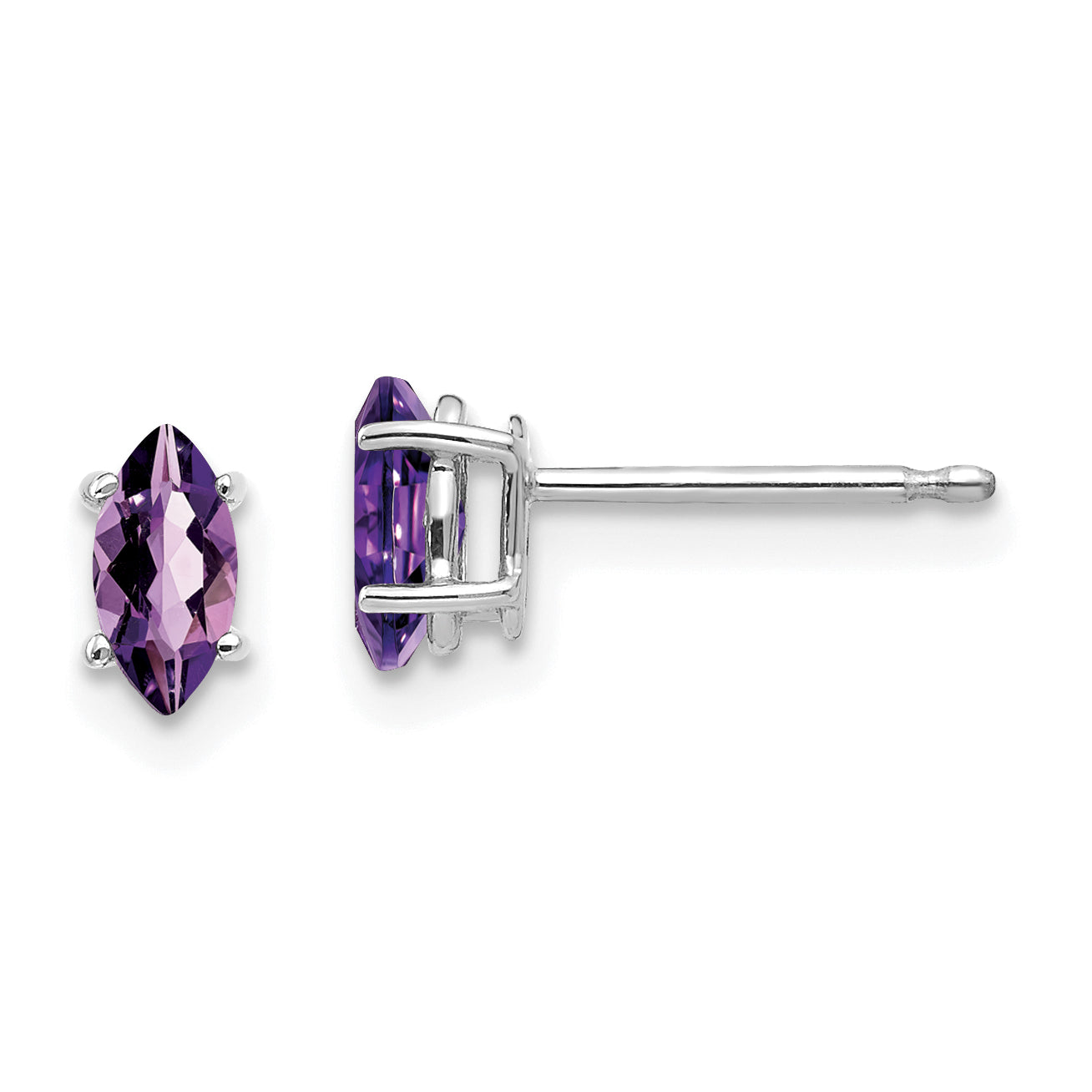 14k White Gold 6x3mm Amethyst Marquise Stud Earrings