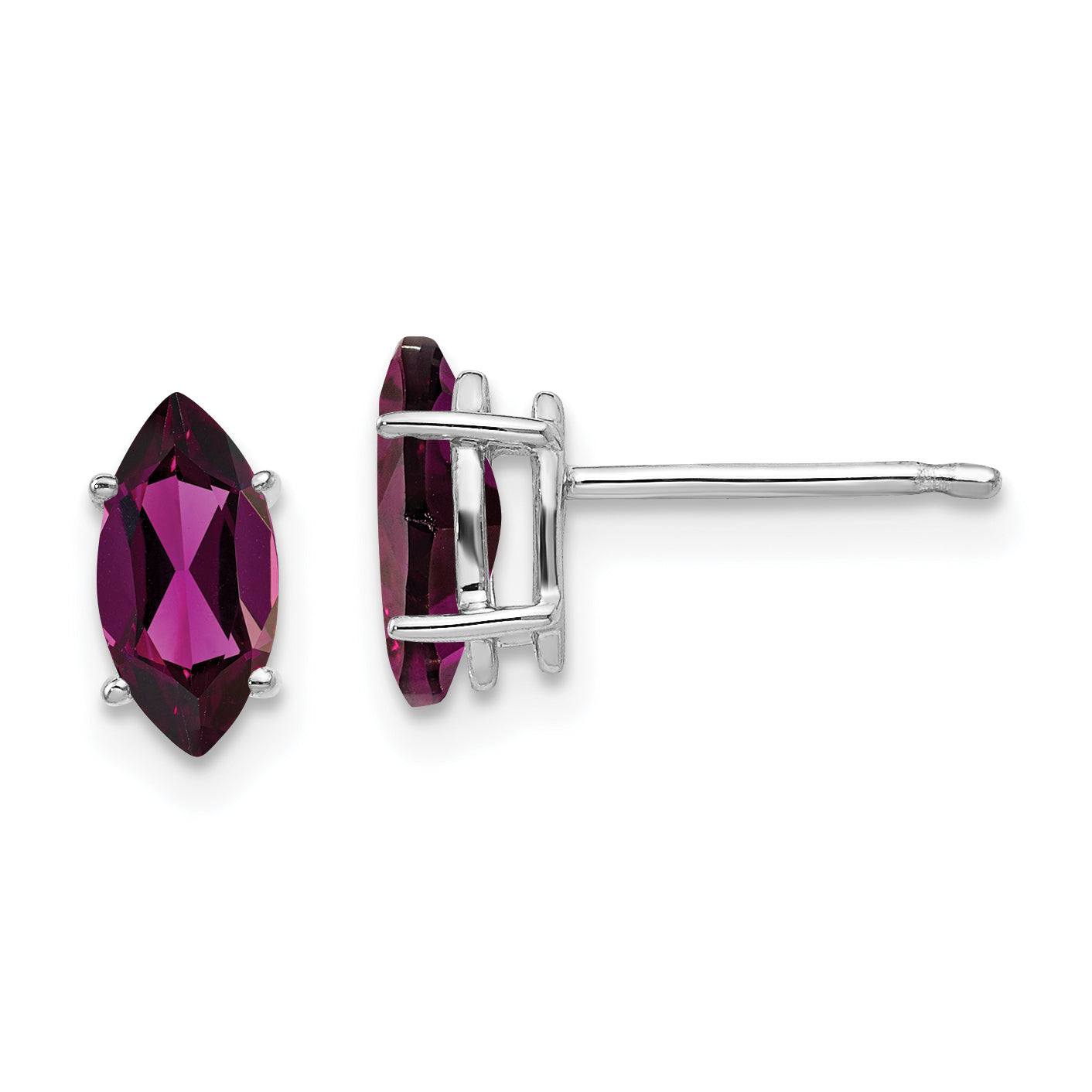 14k White Gold 8x4mm Rhodolite Garnet Marquise Stud Earring