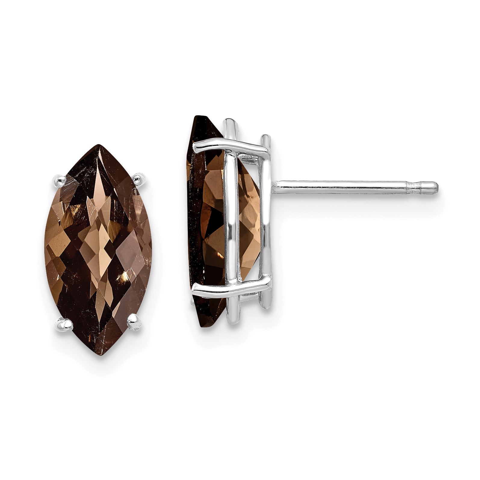 14kw Marquise 4-Prong 12 x 6mm Checker-Cut Smoky Quartz Earring
