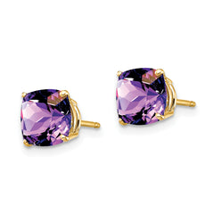 14k 7x7mm Cushion Amethyst Checker Earring