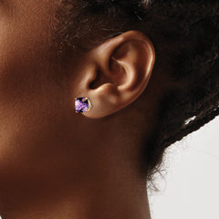 14k 7x7mm Cushion Amethyst Checker Earring