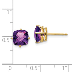 14k 7x7mm Cushion Amethyst Checker Earring