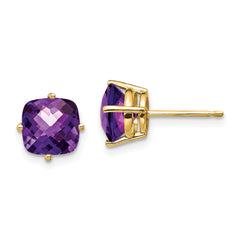 14k 7x7mm Cushion Amethyst Checker Earring