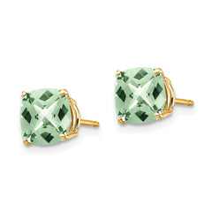 14k 7mm Cushion Checker-Cut Green Quartz Earring