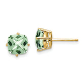 14k 7mm Cushion Checker-Cut Green Quartz Earring