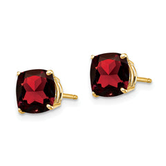 14k 7x7mm Cushion Garnet Checker Earring