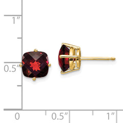 14k 7x7mm Cushion Garnet Checker Earring