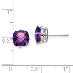 14k White Gold 7x7mm Cushion Amethyst Checker Earring