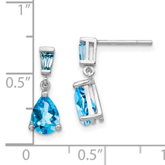 14k White Gold Blue Topaz Dangle Post Earrings