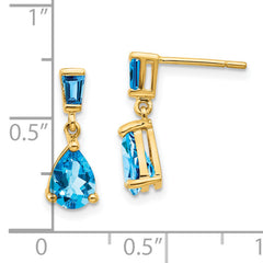14k Gold Blue Topaz Dangle Post Earrings
