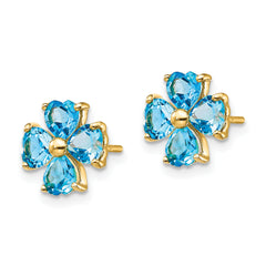 14k Heart-shaped SwiSterling Silver Blue Topaz Flower Post Earrings