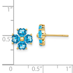 14k Heart-shaped SwiSterling Silver Blue Topaz Flower Post Earrings