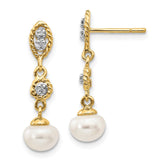 14K With Rhodium 6-7mm Semi-round FWC Pearl .02ct Diamond Earrings