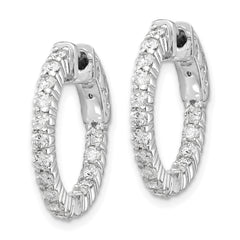 14k White Gold Diamond Round Hoop w/Safety Clasp Earrings