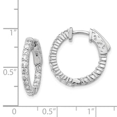 14k White Gold Diamond Round Hoop w/Safety Clasp Earrings