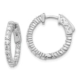 14k White Gold Diamond Round Hoop w/Safety Clasp Earrings