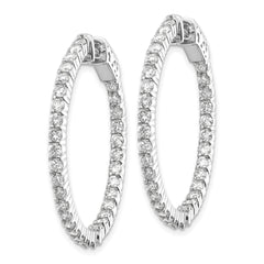 14k White Gold Diamond Round Hoop w/Safety Clasp Earrings