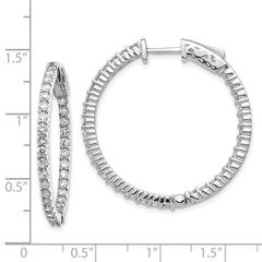 14k White Gold Diamond Round Hoop w/Safety Clasp Earrings