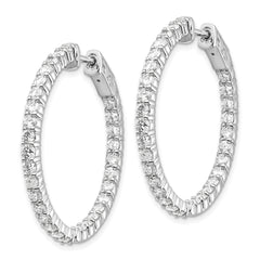 14k White Gold Diamond Round Hoop w/Safety Clasp Earrings