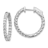 14k White Gold Diamond Round Hoop w/Safety Clasp Earrings