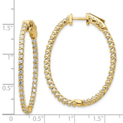 14k Diamond Oval Hoop w/Safety Clasp Earrings