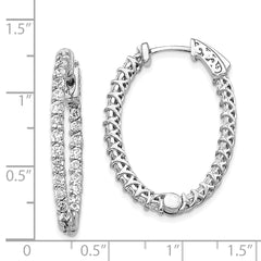 14k White Gold Diamond Oval Hoop w/Safety Clasp Earrings