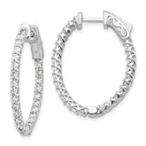 14k White Gold Diamond Oval Hoop w/Safety Clasp Earrings