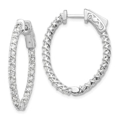 14k White Gold Diamond Oval Hoop w/Safety Clasp Earrings