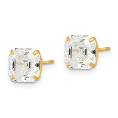 14k Polished 7x7 ASterling Silvercher Cut CZ Studs Post Earrings