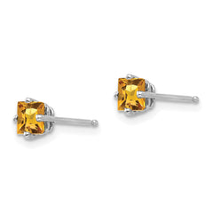 14k White Gold 4mm PrinceSterling Silver Cut Citrine Earrings