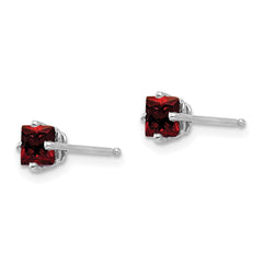 14k White Gold 4mm PrinceSterling Silver Cut Garnet Earrings