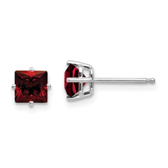 14k White Gold 5mm Princess Cut Garnet Earrings