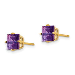 14k 6mm PrinceSterling Silver Cut Amethyst Earrings