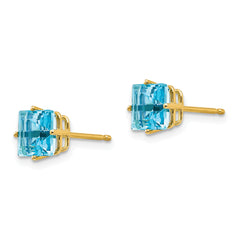 14k 6mm PrinceSterling Silver Cut Blue Topaz Earrings