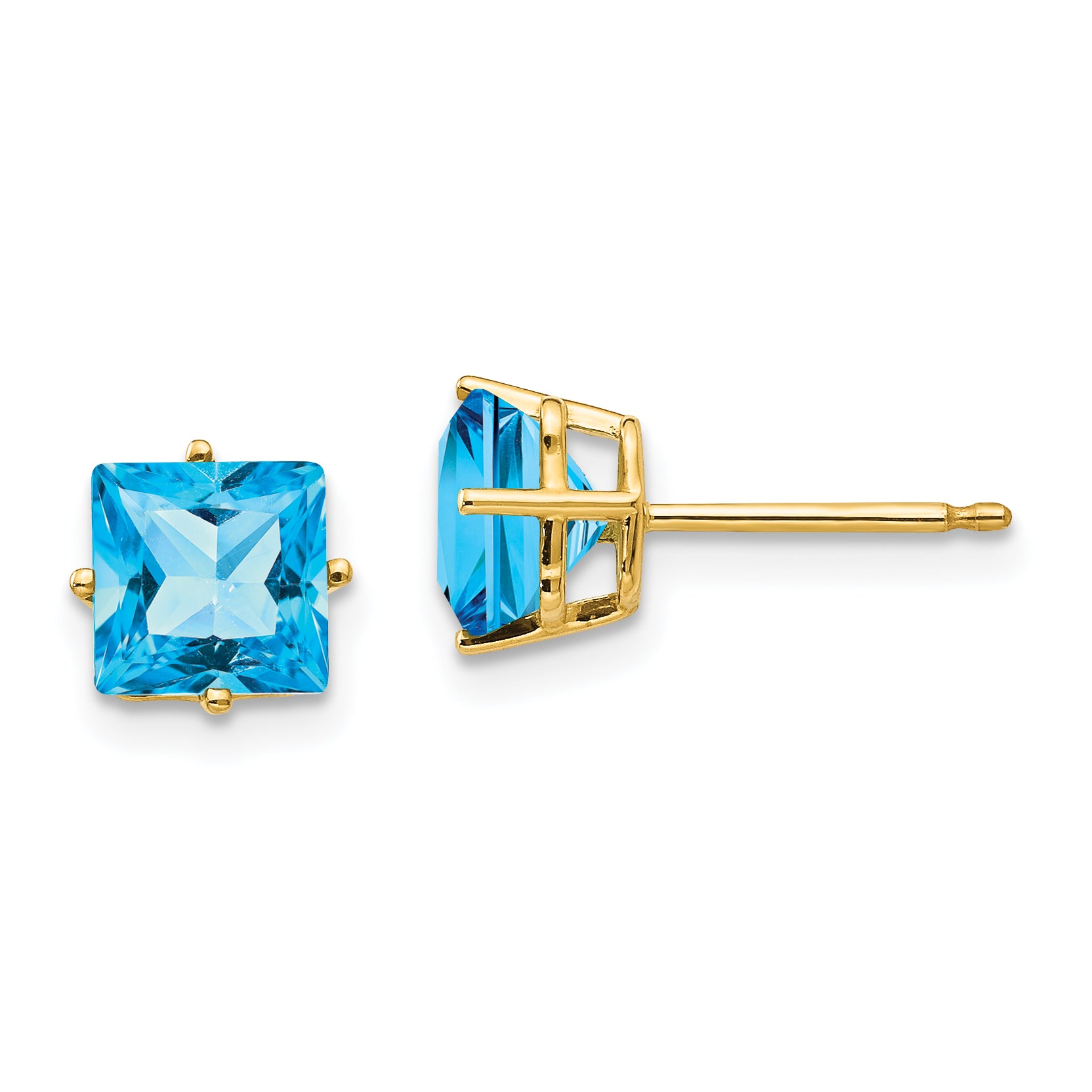 14k 6mm Princess Cut Blue Topaz Earrings