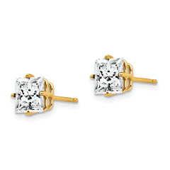 14k 6mm PrinceSterling Silver Cut Cubic Zirconia Earrings