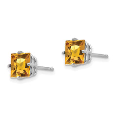 14k White Gold 6mm PrinceSterling Silver Cut Citrine Earrings