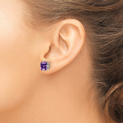 14k White Gold 7mm PrinceSterling Silver Cut Amethyst Earrings
