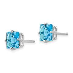 14k White Gold 7mm PrinceSterling Silver Cut Blue Topaz Earrings