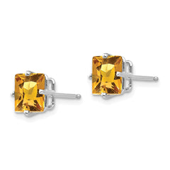 14k White Gold 7mm PrinceSterling Silver Cut Citrine Earrings