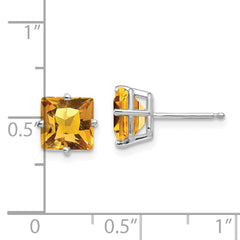 14k White Gold 7mm PrinceSterling Silver Cut Citrine Earrings
