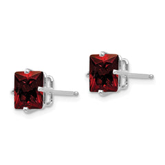 14k White Gold 7mm PrinceSterling Silver Cut Garnet Earrings