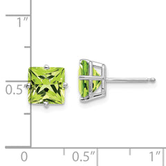 14k White Gold 7mm PrinceSterling Silver Cut Peridot Earrings