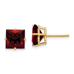 14k 8mm Princess Cut Garnet Earrings