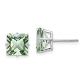 14kw Princess 4-Prong 8.0mm Green Quartz Earrings
