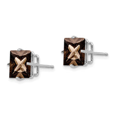 14kw PrinceSterling Silver 4-Prong 8.0mm Smoky Quartz Earrings