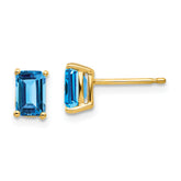 14k 6x4mm Emerald Cut Blue Topaz Earrings