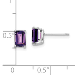 14k White Gold 6x4mm Emerald Cut Amethyst Earrings